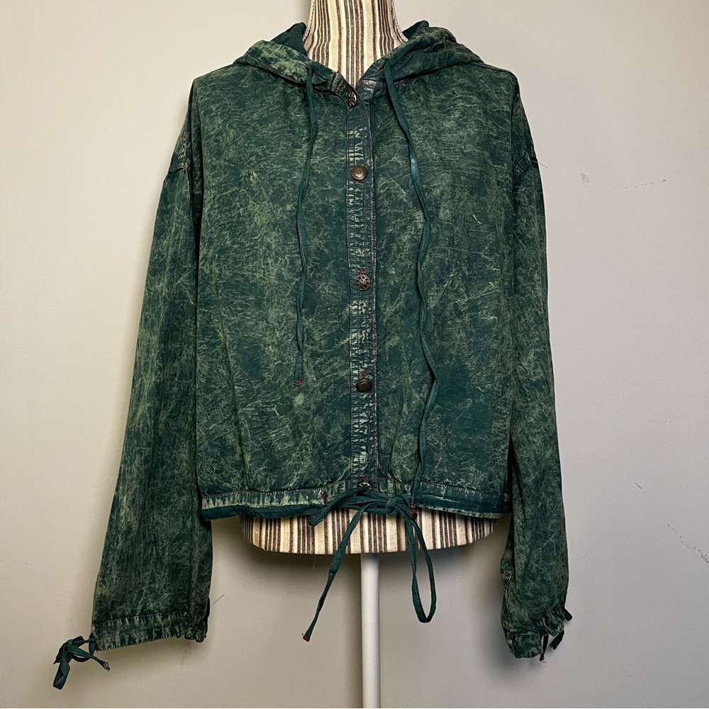 A Rare Bird Button Jacket Lightweight Washed Distressed One Size Hooded NWT